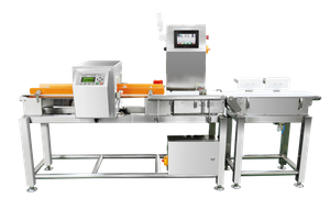 Pesadora de control automática y detector de metales de banda transportadora con sistema de rechazo